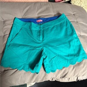 Isaac Mizrahi Turquoise Scalloped Hem Shorts